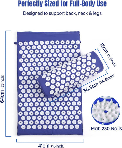 ROMIX Acupressure Mat and Pillow Set, Acupuncture Mat for Back Pain, Neck, Shoulder Pain Relief, Stress Reduction, Wellness Therapy, Cushioned Acupressure Mats with Carry Bag for Men and Women