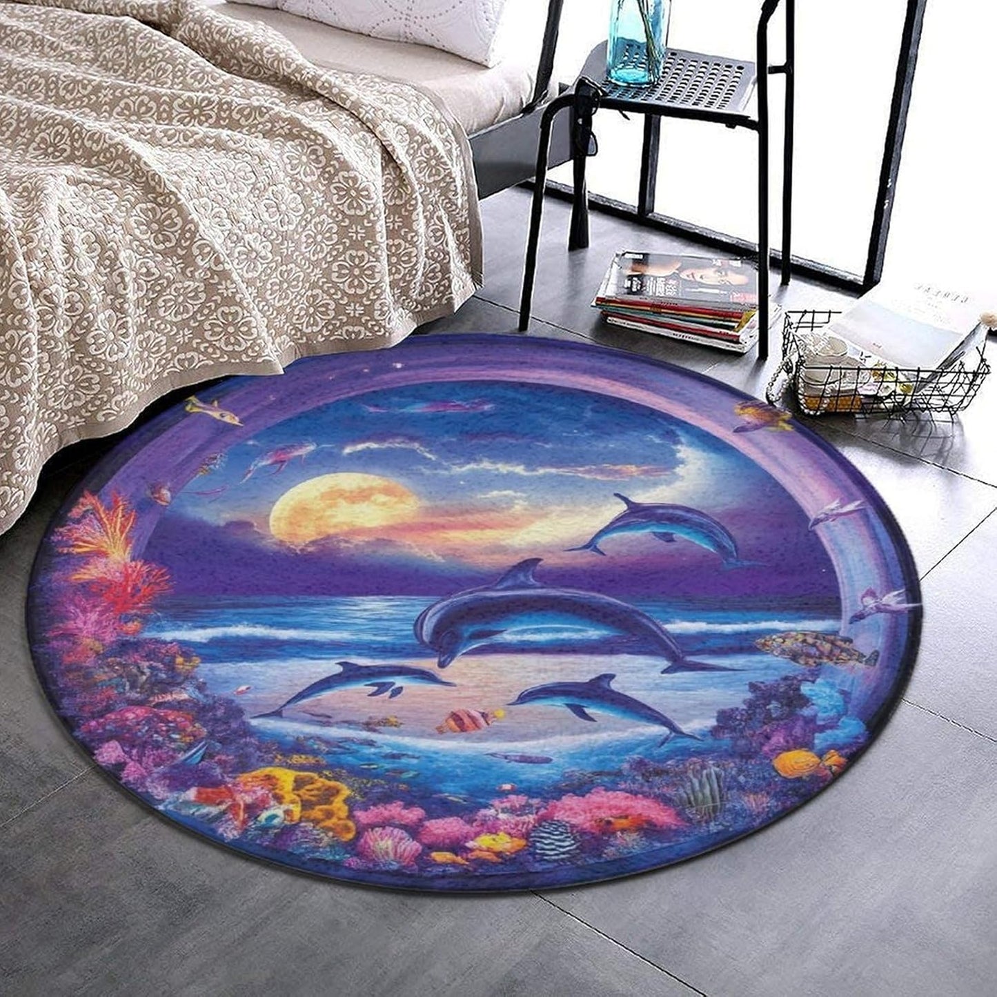 Room Sofa Yoga Soft Round Carpet, Home Decor Non Slip Kitchen Office Circle Rug, Machine Washable Modern Round Area Rug Beach Turtles, 60inch