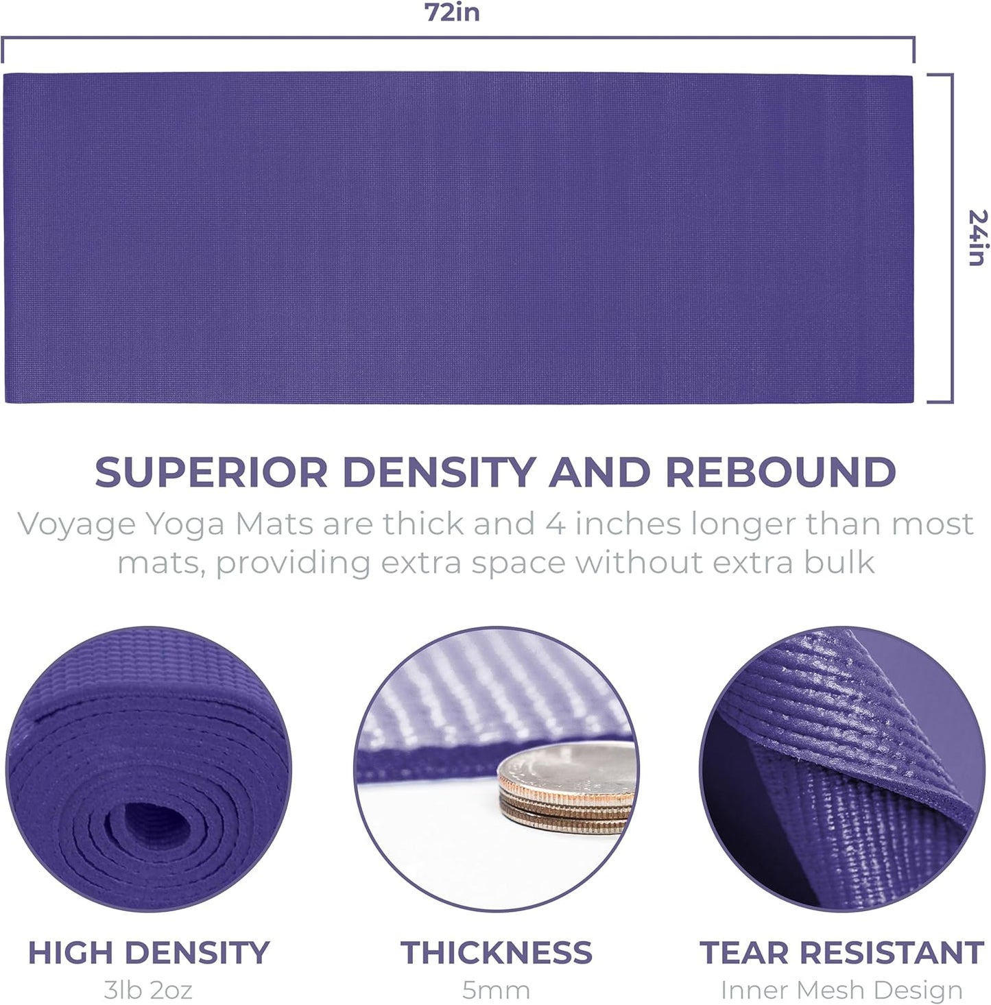 Voyage Yoga Mat, 4 Pack, 72" x 24" Extra Long Exercise Mat, 5mm Thick Bulk Yoga Mats for Schools, Anti-Tear, Non Slip Fitness Mat for Gym or Studio