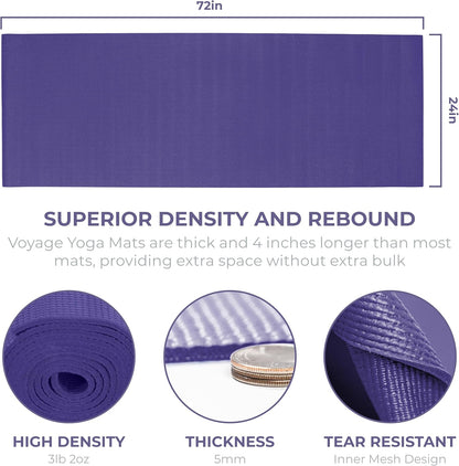 Voyage Yoga Mat, 4 Pack, 72" x 24" Extra Long Exercise Mat, 5mm Thick Bulk Yoga Mats for Schools, Anti-Tear, Non Slip Fitness Mat for Gym or Studio