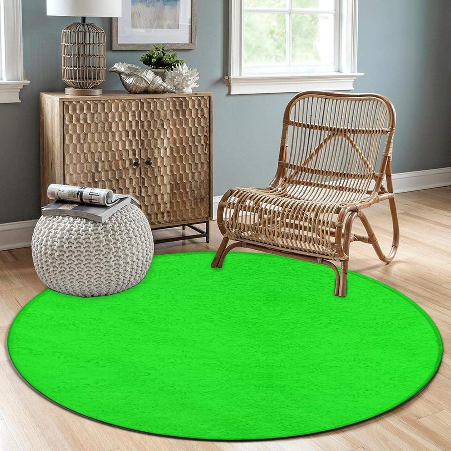 Machine Washable Modern Round Area Rug, Room Sofa Yoga Soft Round Carpet, Home Decor Non Slip Kitchen Office Circle Rug Grey, 24inch
