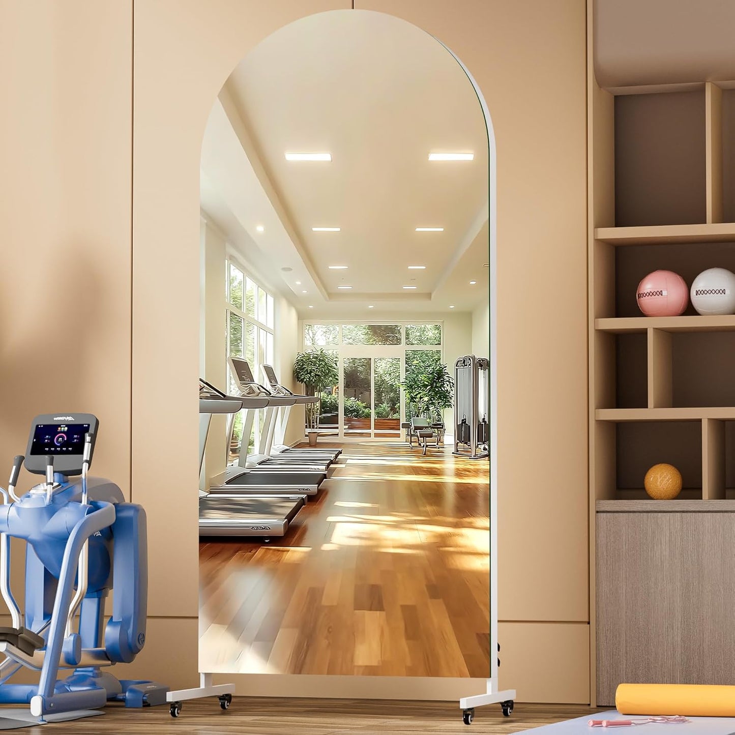 Hasipu 71" x 28" Arched Rolling Home Gym Mirror with Wheels, 360° Swivel Body Mirror with HD Tempered Glass, Large Floor Mirror for Yoga Room, Dance Studio, Bedroom & Home Gym