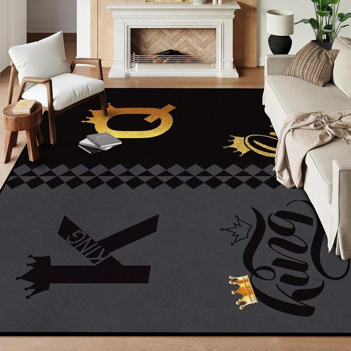 5' X 7' Queen and King Rug Black Grey Area Rugs Dining Living Room Bedroom Kitchen Office Yoga Room Washable Floor Mat Doormats Throw Rug Carpet Room Decor