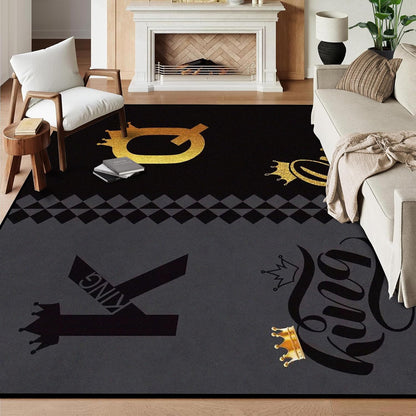 5' X 7' Queen and King Rug Black Grey Area Rugs Dining Living Room Bedroom Kitchen Office Yoga Room Washable Floor Mat Doormats Throw Rug Carpet Room Decor