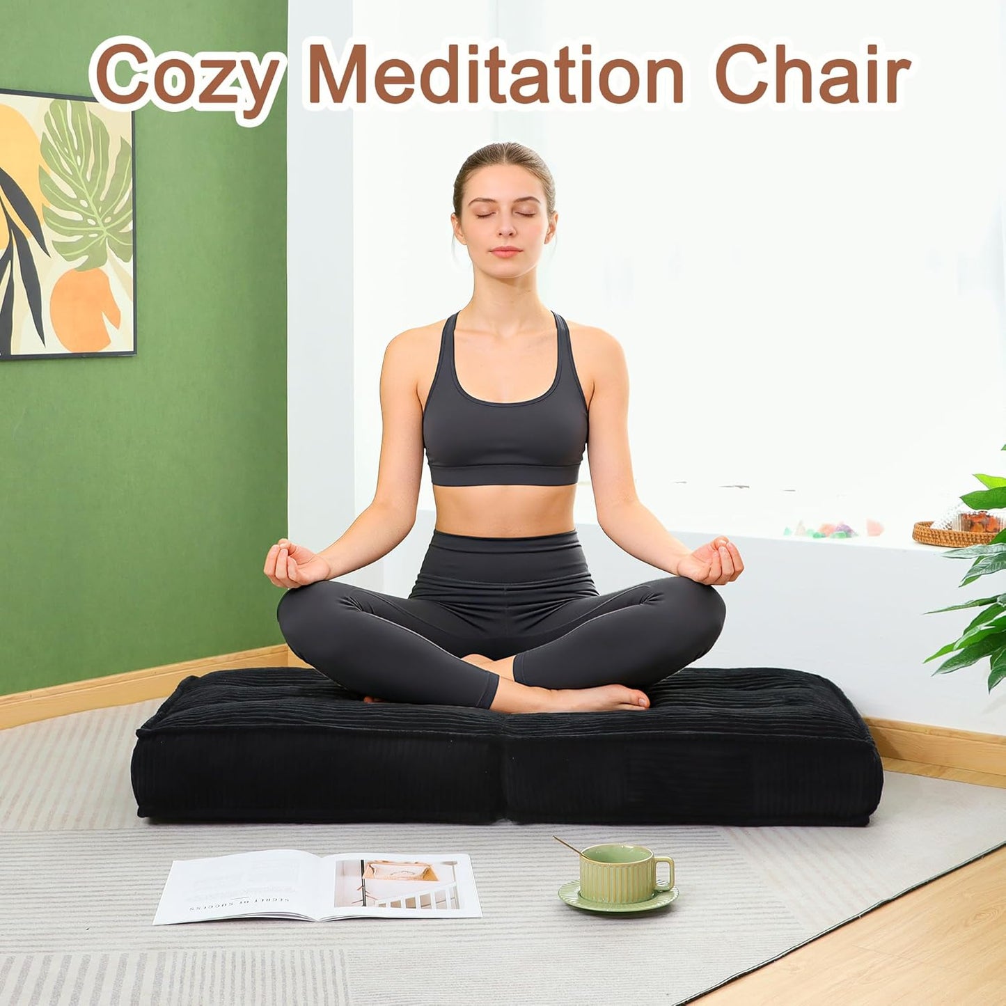 Adjustable Floor Chair with Back Support, 6-Position, Folding Japanese Meditation Tatami Chair, Comfy Gaming Chairs for Adults, Accent Sofa Reading Chairs, Living Room, Bedroom, Coffee