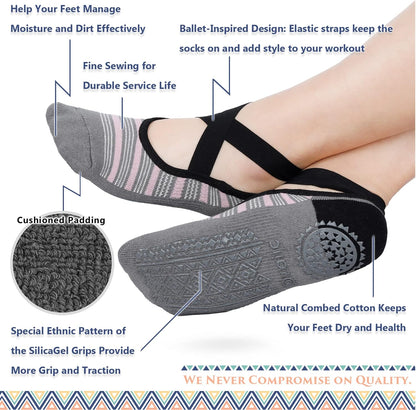 Ozaiic Pilates Socks for Women Non Slip Grip, Yoga Socks with Grippers for Barre, Hospital, Ballet, Dance, Barefoot Workout