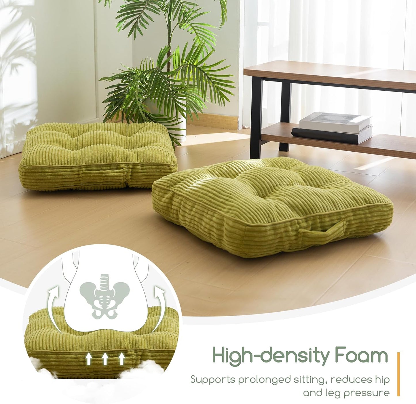 HIGOGOGO Floor Pillow Cushion for Adults, Meditation Cushion Pillow, Large Square Floor Sitting, Tufted Corduroy Cover, for Tatami Living Room or Yoga, 22x22 Inch, Dark Grey