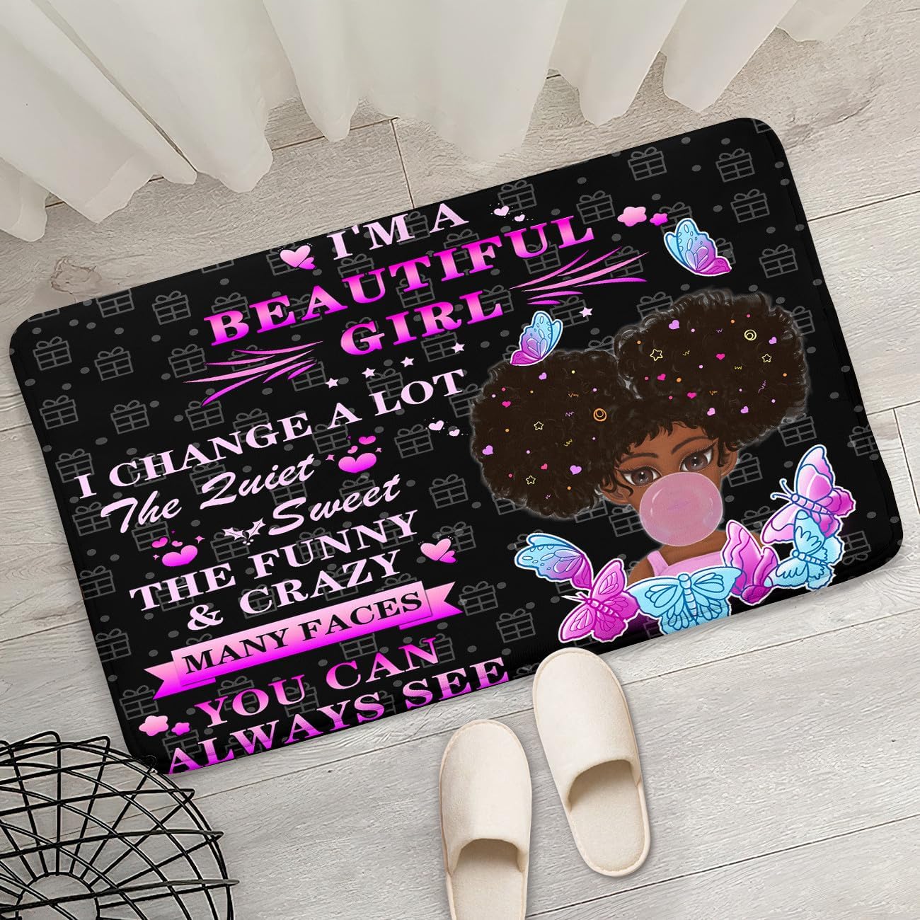 Black Girl Area Rug for Bedroom African Black Girls Floor Rugs for Living Room Playroom Cartoon Art Home Decor Soft Yoga Mats for Women Afro Purple 47" x 31" (2.7 x 3 Feet)