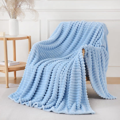 Khaki Throw Blanket for Couch Sofa 50x60 inches Striped Fleece Blankets Room Home Decor Lightweight Plush Soft Cozy Gifts for Women Mom Girls