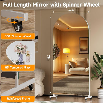 Hasipu 71" x 28" Arched Rolling Home Gym Mirror with Wheels, 360° Swivel Body Mirror with HD Tempered Glass, Large Floor Mirror for Yoga Room, Dance Studio, Bedroom & Home Gym