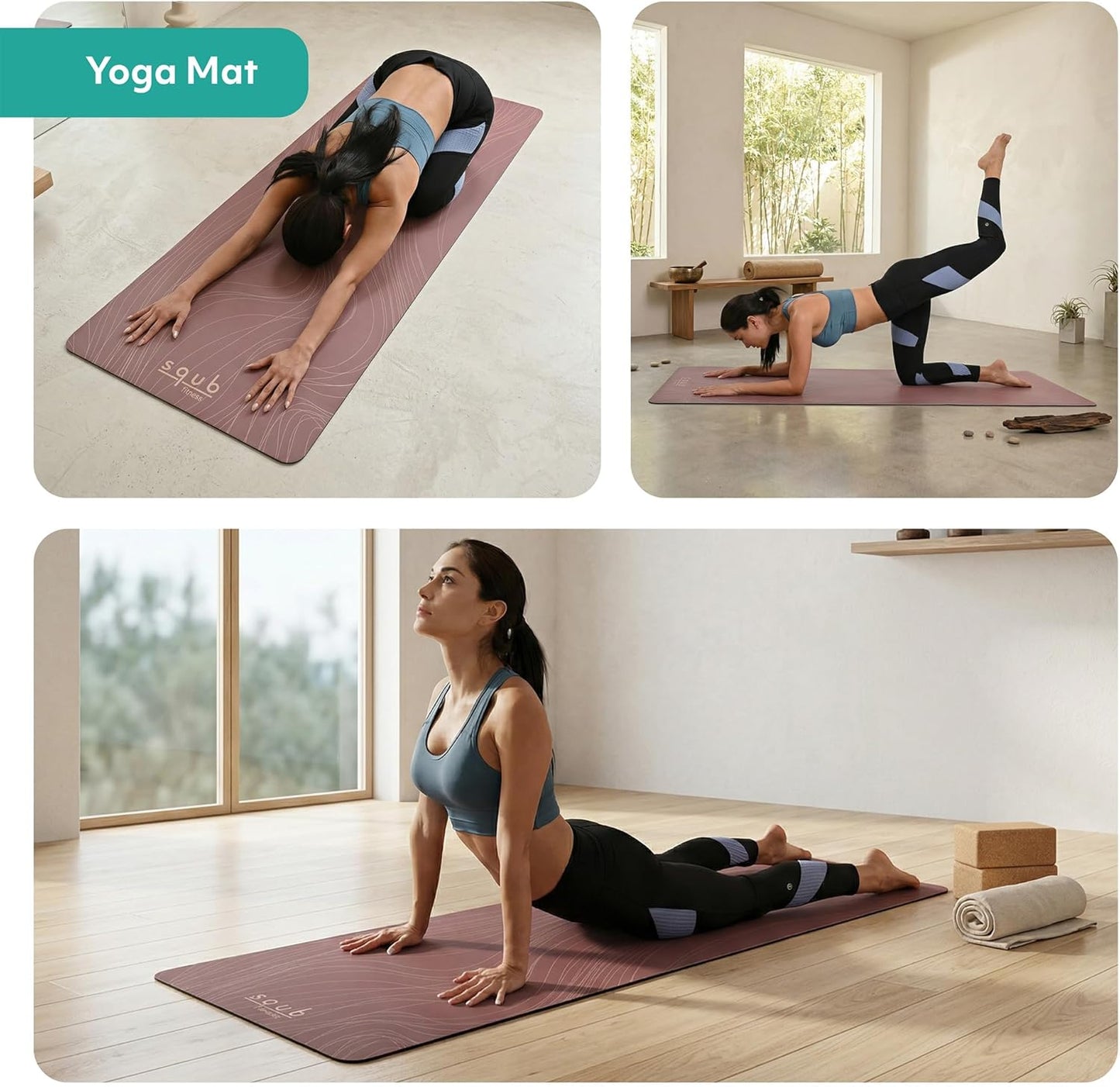 Yoga Mat Thick 5mm – Non Slip Exercise Mat Workout Surface, PU Natural Rubber Grip, Extra Large 183x68 cm Wide Design, Pilates Fitness Training, Includes Strap & Carry Bag