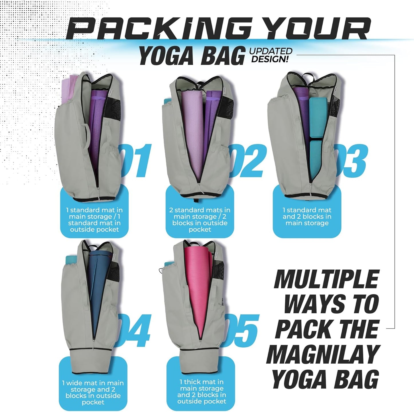 MAGNILAY Yoga Mat Bag - for Women and Men, Yoga Bag with Pockets and Adjustable Strap, Yoga Mat Carrier, Fits Mats Blocks and Yoga Accessories for Workouts, (32" L)