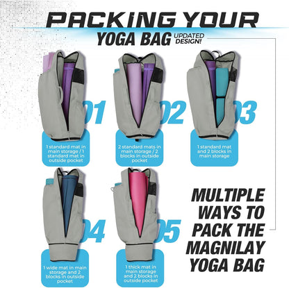 MAGNILAY Yoga Mat Bag - for Women and Men, Yoga Bag with Pockets and Adjustable Strap, Yoga Mat Carrier, Fits Mats Blocks and Yoga Accessories for Workouts, (32" L)