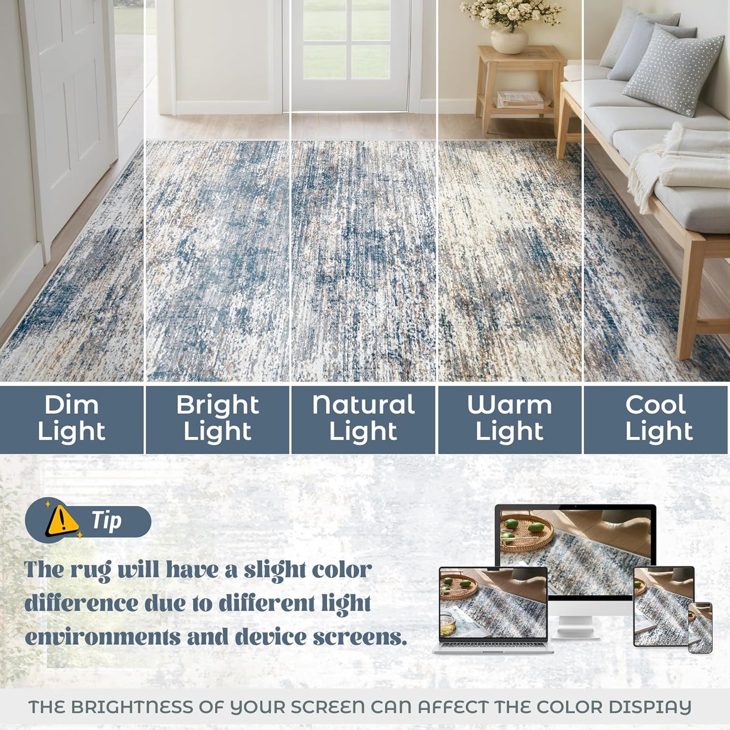 XLUEZ 8x10 Area Rugs for Living Room, Washable Modern Abstract Large Area Rug Neutral Soft Non Slip Kids Rug Stain Resistant Indoor Carpet for Bedroom Nursery Dining Children's Room(Blue, 8'x10')