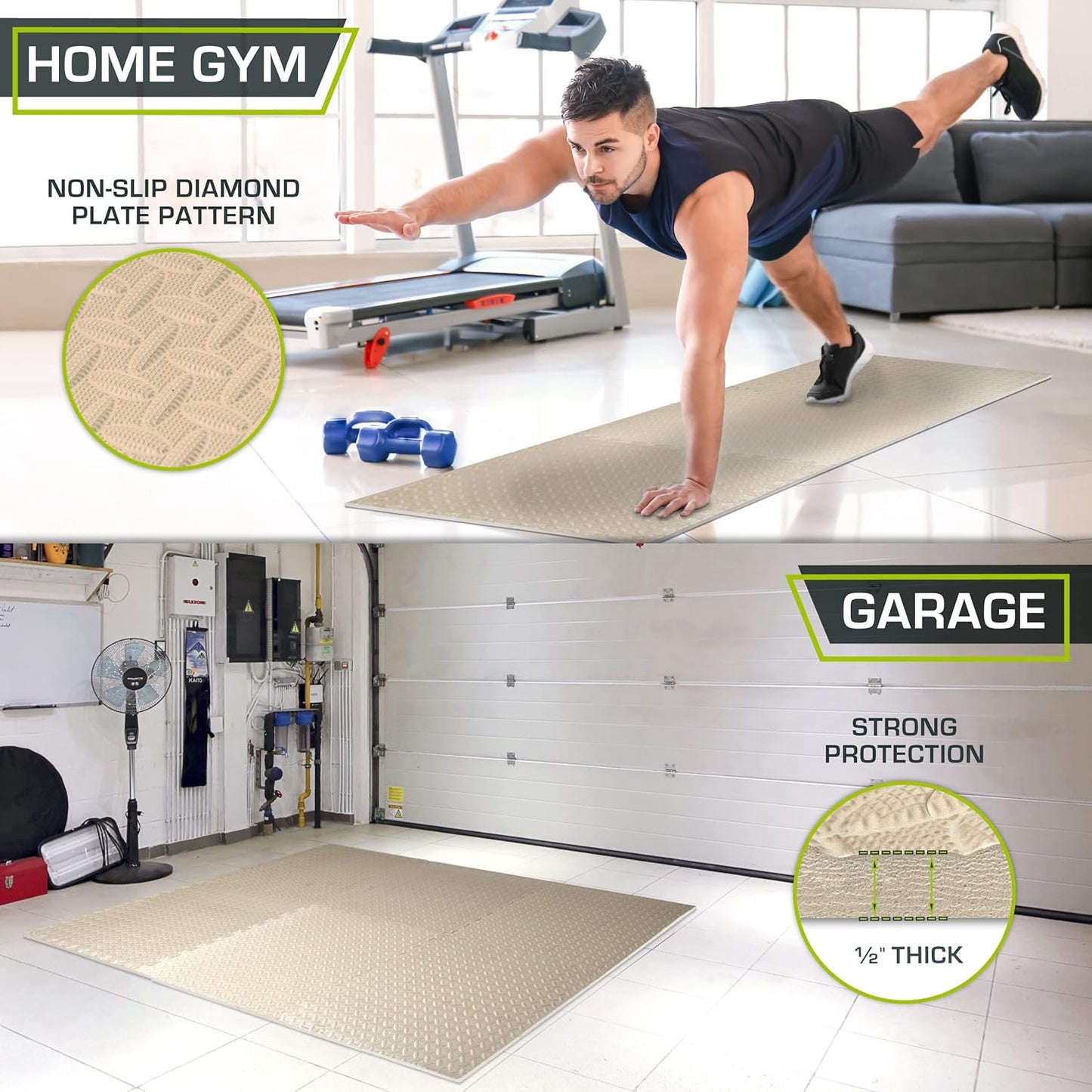 ProsourceFit Exercise Puzzle Mat ½-inch, EVA Interlocking Foam Floor Tiles for Home Gym, Workout Equipment, Kids Play Areas, Black, 24 SQ FT - 6 Tiles