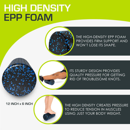 ProsourceFit High Density Foam Rollers 12 - inches long, Firm Full Body Athletic Massage Tool for Back Stretching, Yoga, Pilates, Post Workout Muscle Recuperation, Black