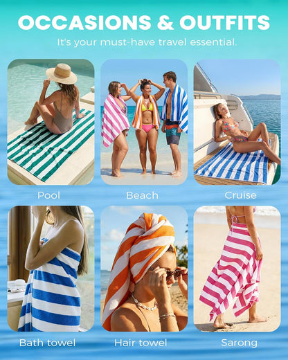 Antfuny Turkish Beach Towels Vacation Essentials Quick Dry Sand Free Oversized Bath Pool Swim Towel Extra Large XL Blanket Adult Travel Cruise Accessories Must Haves Clearance Stuff Necessities - Colors C