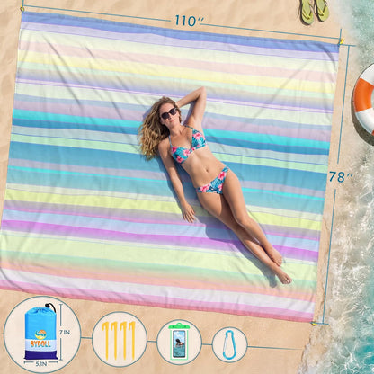 BYDOLL Beach Blanket Waterproof Sandproof Large Sand Free,78''X81''/10'X9' Oversized Sandless Lightweight Blanket Picnic Mat for Beach Travel Camping Hiking with Stakes