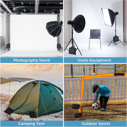 Sandbags 4 Packs with 4 PE Bags, Heavy Duty Sand Bags, Sand Bags for Weight with Zipper and Buckle Straps for Support Light Stand, More 2/4/6/8/10/12 Packs Sand Bag to Choose.