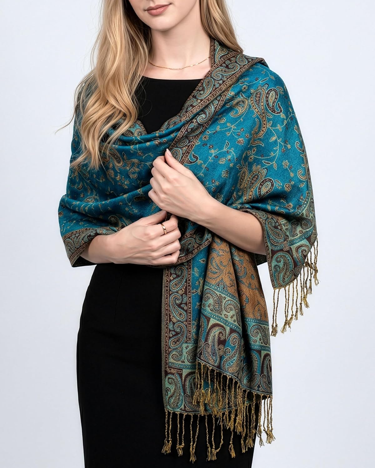 Achillea Reversible Paisley Pashmina Rave Scarf – Exotic Indian Shawls and Wraps for Evening Dresses, Festivals, All Seasons - Colors B