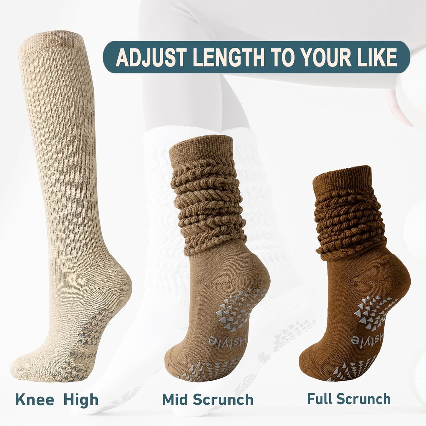 Hstyle Grip Pilates Socks for Women, Slouch Scrunch Yoga Barre Socks for Hospital Workout