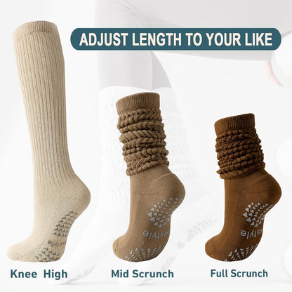 Hstyle Grip Pilates Socks for Women, Slouch Scrunch Yoga Barre Socks for Hospital Workout