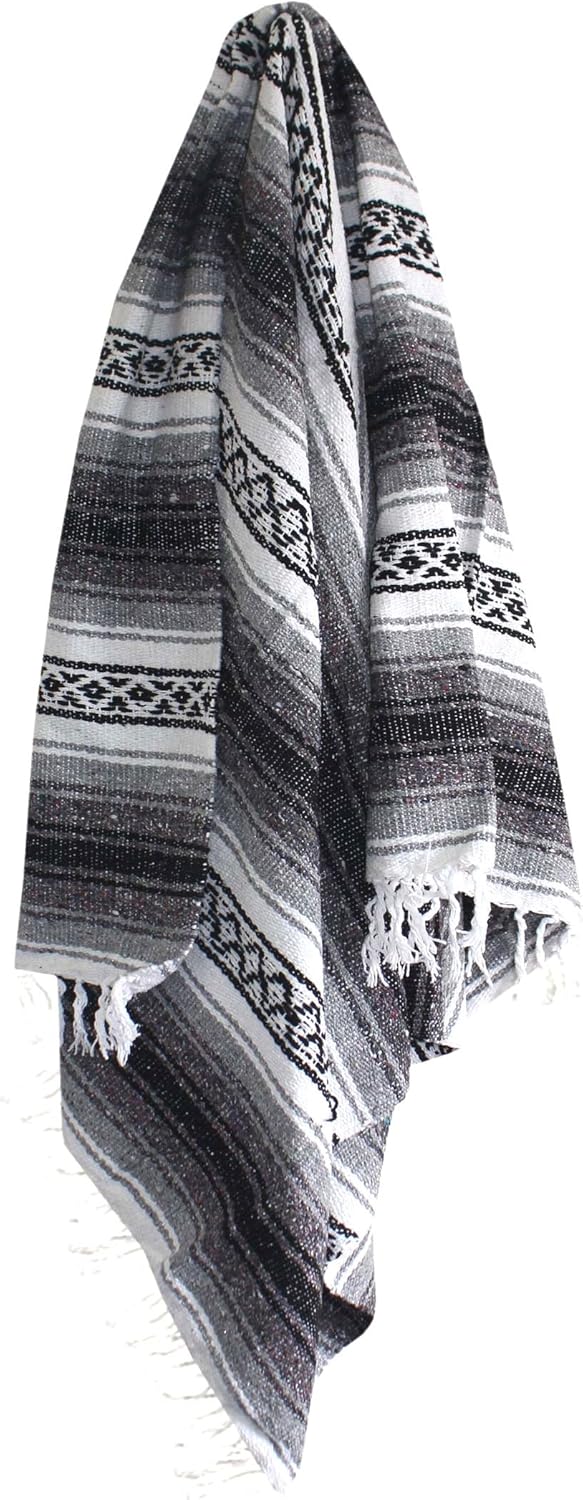 Del Mex Classic Mexican Blanket, Large Authentic Woven Falsa Throw (70"x50"), Artisan Southwest Décor for Beach, Yoga, Outdoors (Lavender)