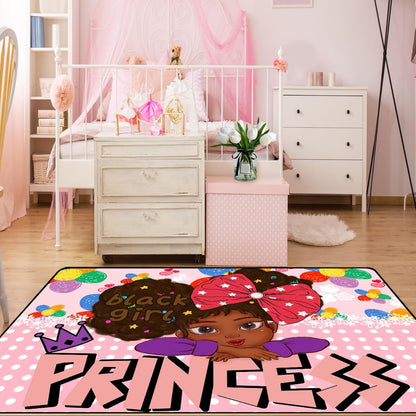 Black Girl Area Rug for Bedroom African American Rugs for Room Princess Carpet Kids Rugs for Bedroom African Girls Carpet for Living Room Teen Girls Yoga Mats, Pink, 4'×5'