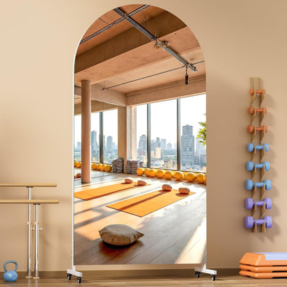 Hasipu 71" x 28" Arched Rolling Home Gym Mirror with Wheels, 360° Swivel Body Mirror with HD Tempered Glass, Large Floor Mirror for Yoga Room, Dance Studio, Bedroom & Home Gym