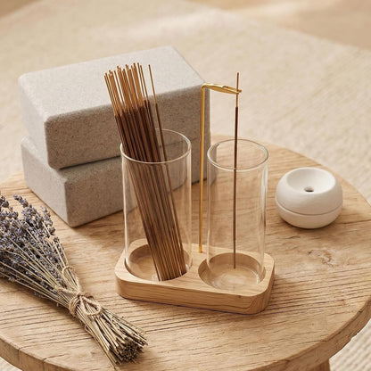Incense Holder,Wooden Incense Holder for Sticks with 20 Incense Sticks, Anti-ash Incense Burner with Glass Ash Catcher for Meditation Yoga Spa Gift Home Decor