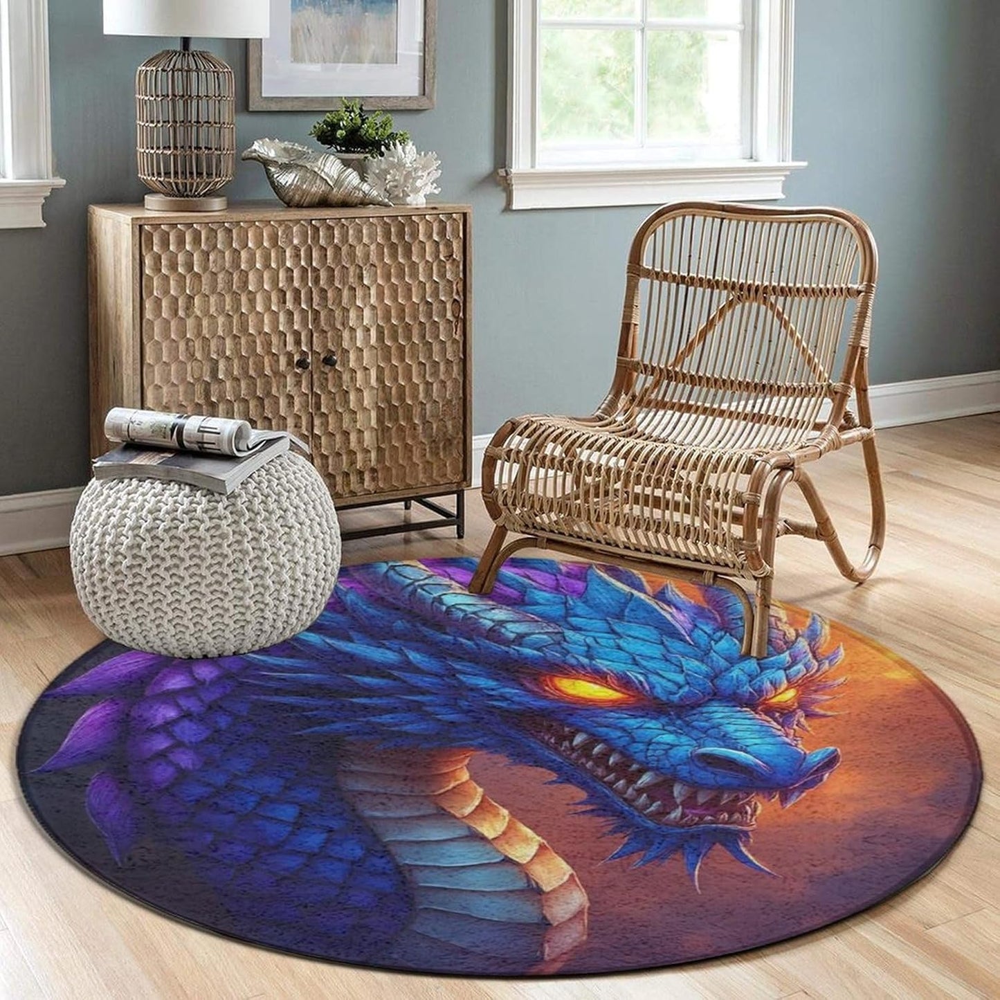 Large Home Decor Mat, Soft Round Yoga Carpet, Non Slip Machine Washable Home Office Circle Rug Gothic Witchy Sun Moon Mushroom Moth