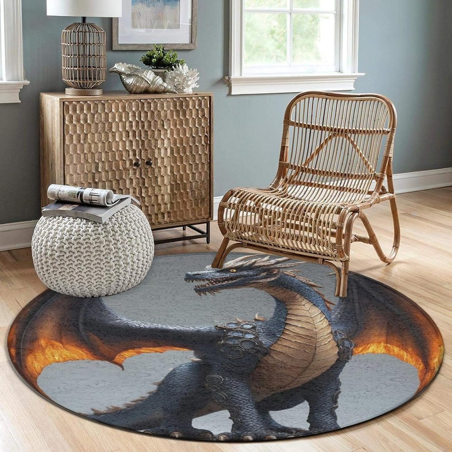 Large Home Decor Mat, Soft Round Yoga Carpet, Non Slip Machine Washable Home Office Circle Rug Gothic Witchy Sun Moon Mushroom Moth
