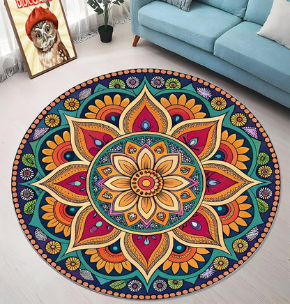 Chakra Round Area Rug, Non-Slip Meditation & Yoga Carpet for Living Room, Meditation Round Area Rugs, Modern Circular Bedroom Rug 57