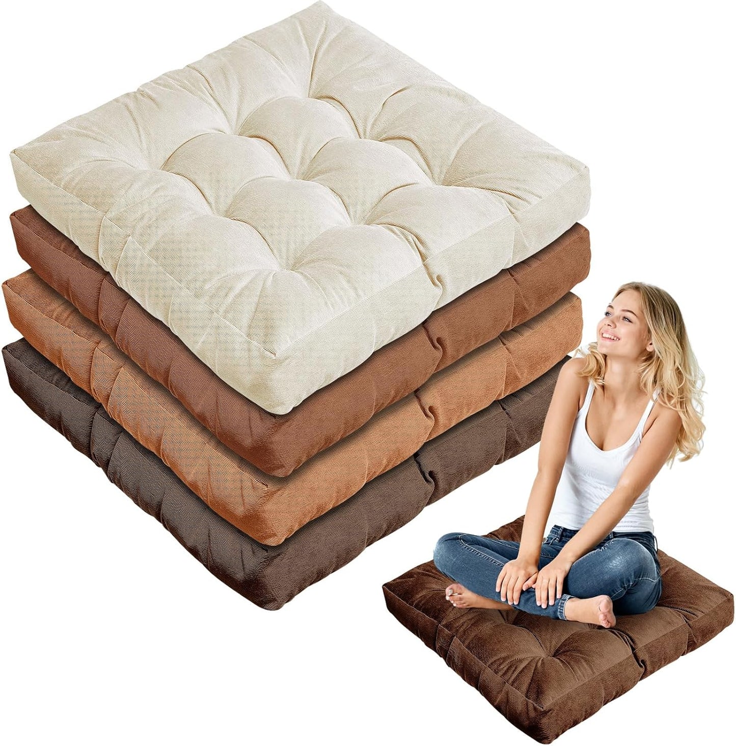 Jerify Floor Pillow Cushions Large Round Square Large Meditation Floor Pillow for Classroom Adult Meditation Picnic Party Seating Learning Daycare School(Square,Mixed Colors,4 Pcs)