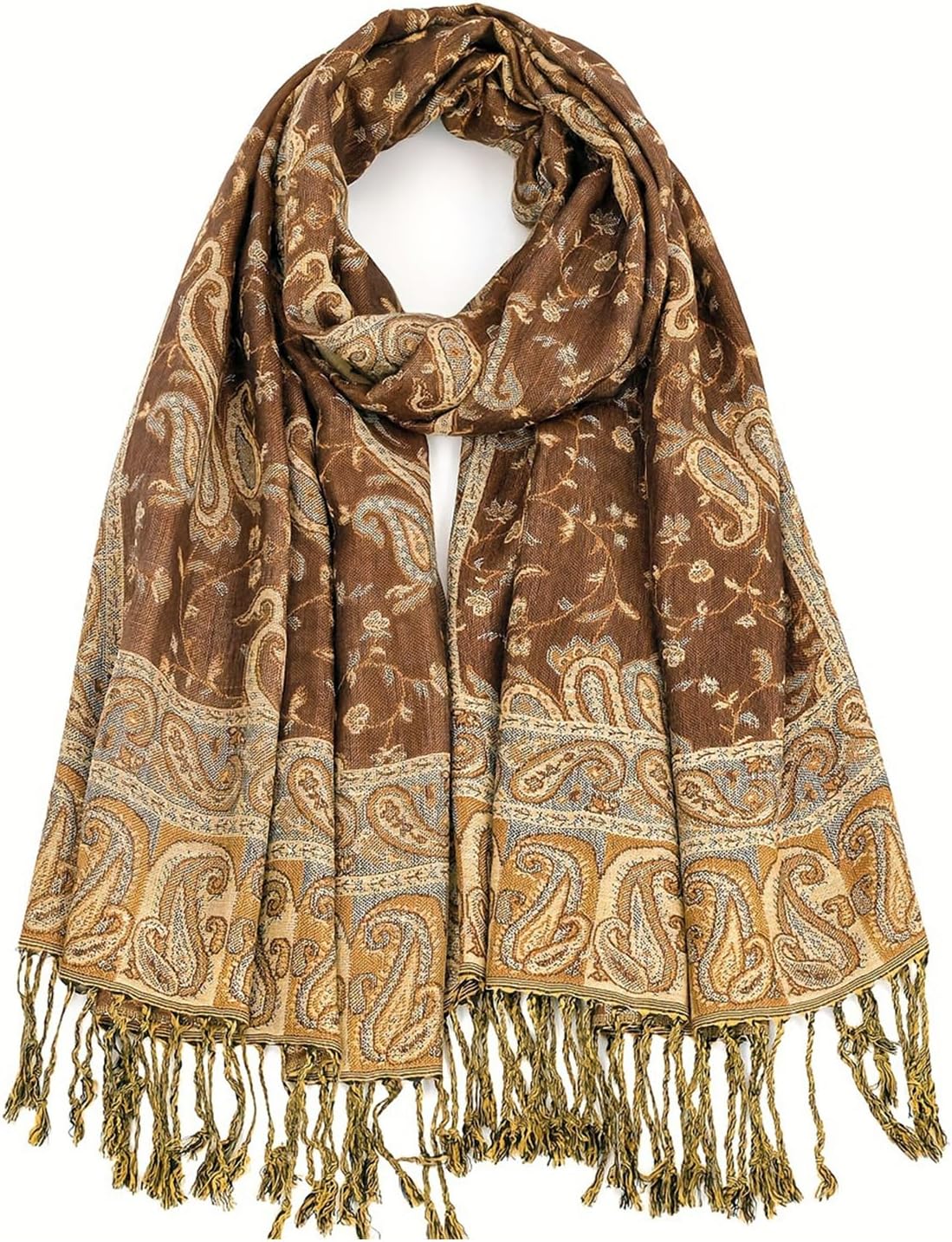 Ciormis Two Tone Silky Paisley Pashmina Shawl Scarf,Soft Women's Rave Jacquard Pashminas Wrap Scarves