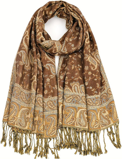 Ciormis Two Tone Silky Paisley Pashmina Shawl Scarf,Soft Women's Rave Jacquard Pashminas Wrap Scarves