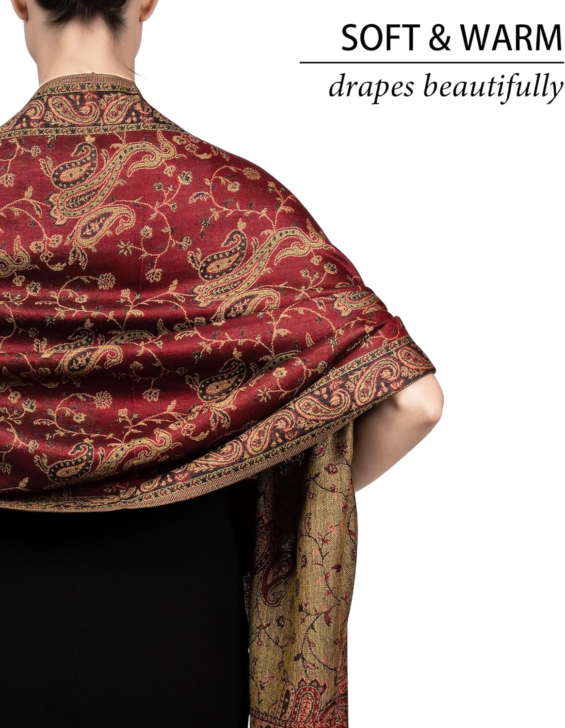 Achillea Reversible Paisley Pashmina Rave Scarf – Exotic Indian Shawls and Wraps for Evening Dresses, Festivals, All Seasons - Colors A