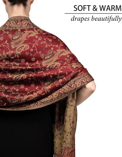Achillea Reversible Paisley Pashmina Rave Scarf – Exotic Indian Shawls and Wraps for Evening Dresses, Festivals, All Seasons - Colors A