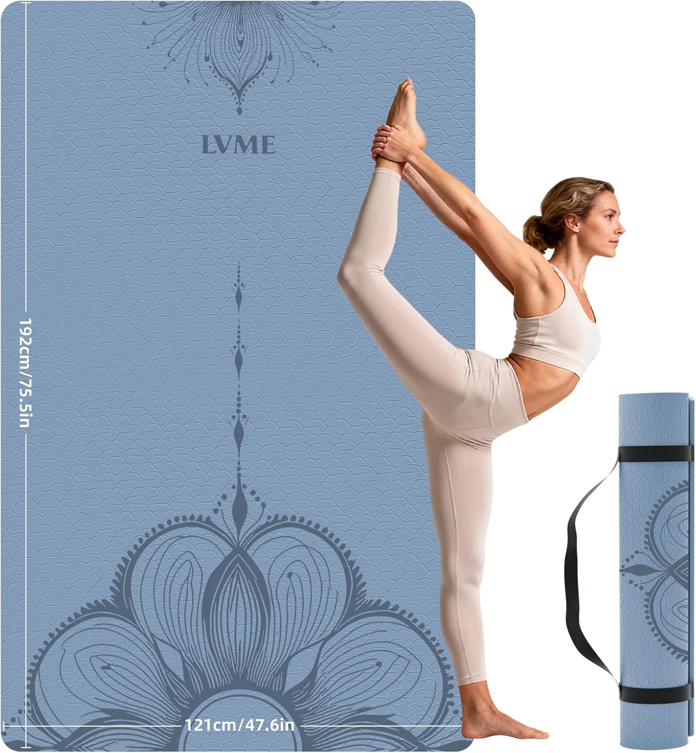 Large Yoga Mat (75.5"x47.6"x0.4"）Extra Wide & Thick 10mm, Non-Slip Exercise Mat, High-Density TPE Mat for Yoga Pilates & Home Gym Workouts
