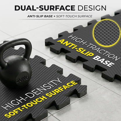 bemaxx Gym Mats Set - 18 pcs EVA Interlocking Foam Floor Tiles (12.6"x12.6"x0.4") 18sqft Protective Gym Flooring Sports Home Workout Exercise Mats Puzzle Garage Fitness Play-Room Pool Treadmill Bike