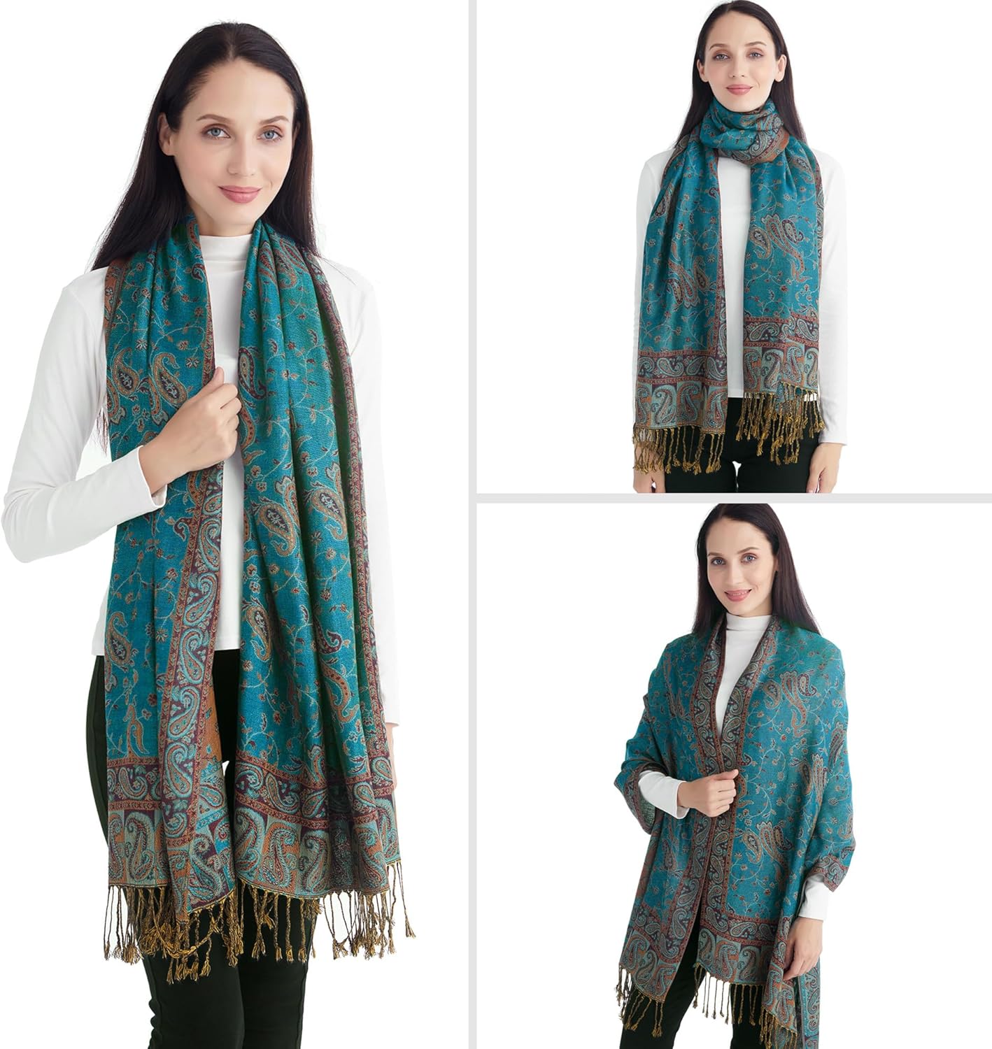 Ciormis Two Tone Silky Paisley Pashmina Shawl Scarf,Soft Women's Rave Jacquard Pashminas Wrap Scarves