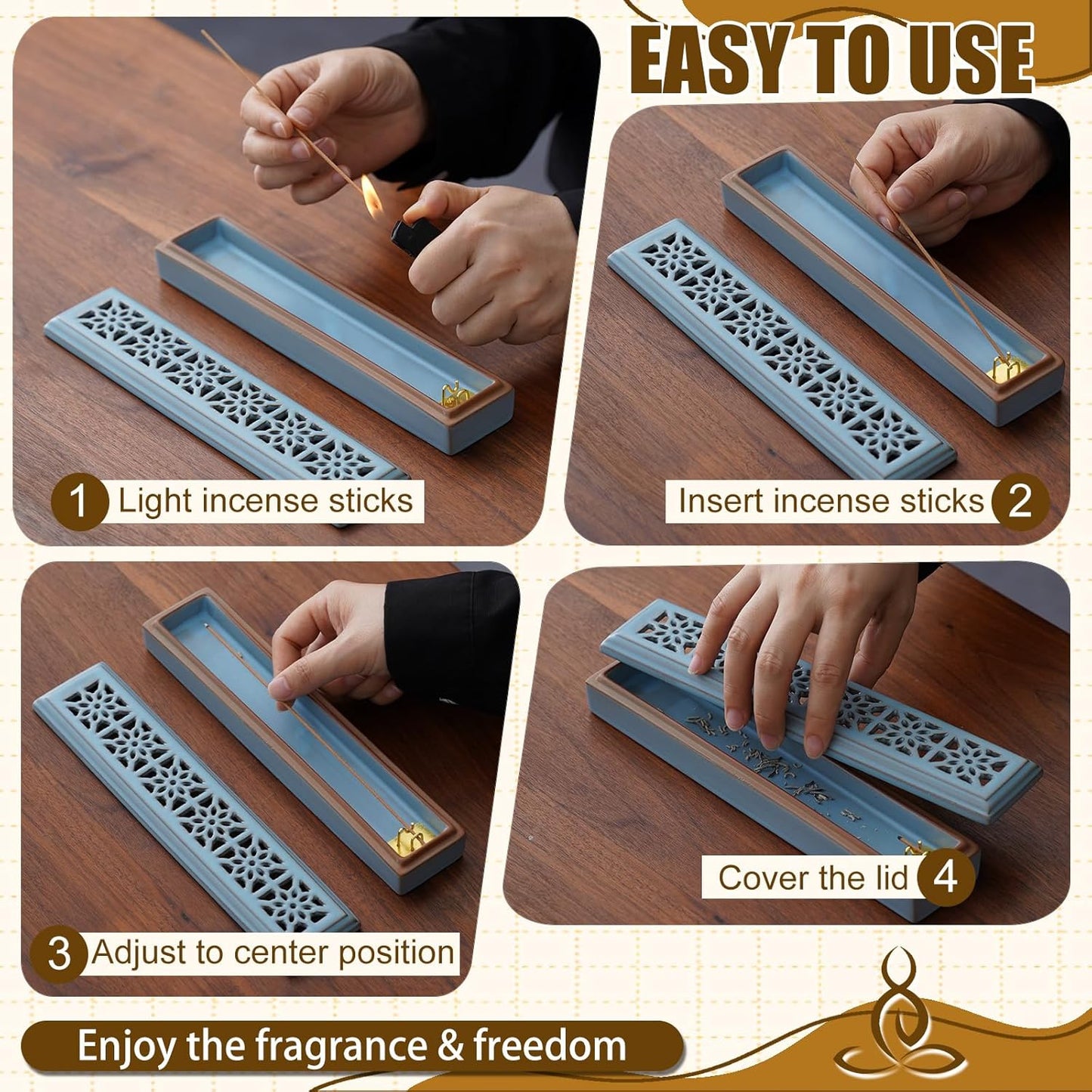 CEREMONY Incense Holder for Sticks, Ceramic Insence-Stick Holder Ash Catcher, Incense Holder Timkburner for Meditation Yoga Spa Room Incense Holder (Lever Brown)