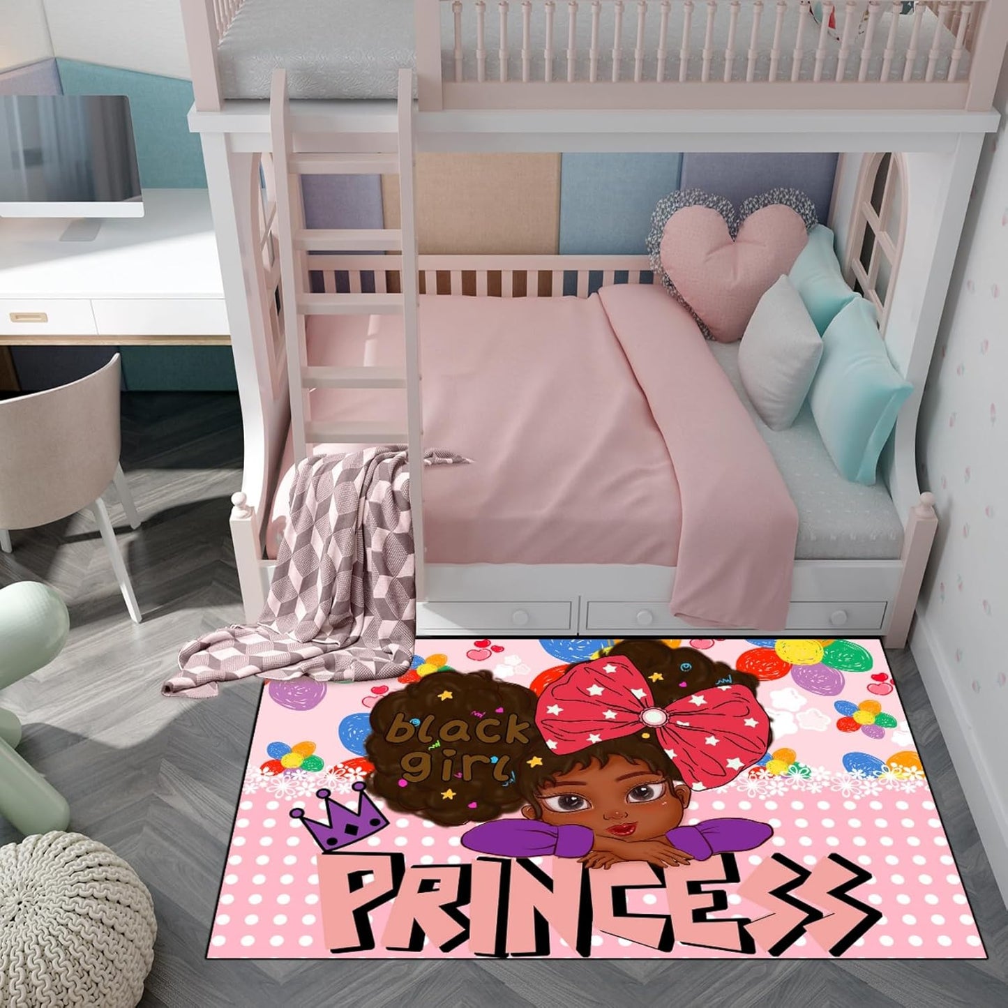 Black Girl Area Rug for Bedroom African American Rugs for Room Princess Carpet Kids Rugs for Bedroom African Girls Carpet for Living Room Teen Girls Yoga Mats, Pink, 4'×5'