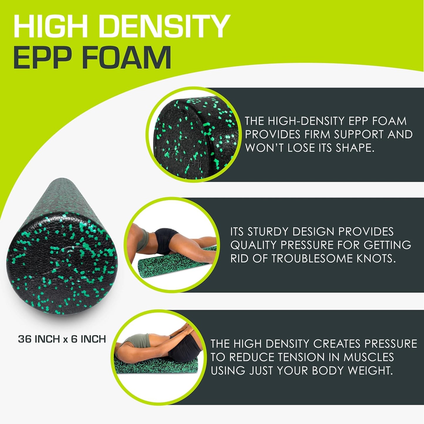 ProsourceFit High Density Foam Rollers 12 - inches long, Firm Full Body Athletic Massage Tool for Back Stretching, Yoga, Pilates, Post Workout Muscle Recuperation, Black