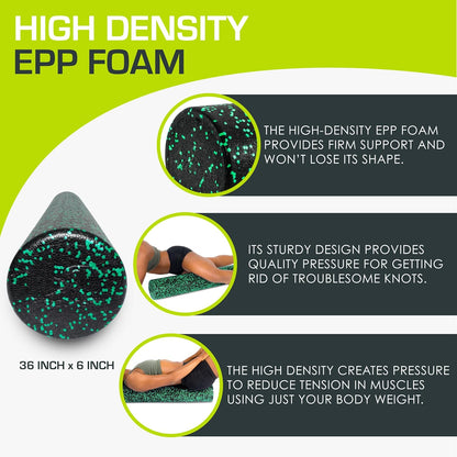 ProsourceFit High Density Foam Rollers 12 - inches long, Firm Full Body Athletic Massage Tool for Back Stretching, Yoga, Pilates, Post Workout Muscle Recuperation, Black