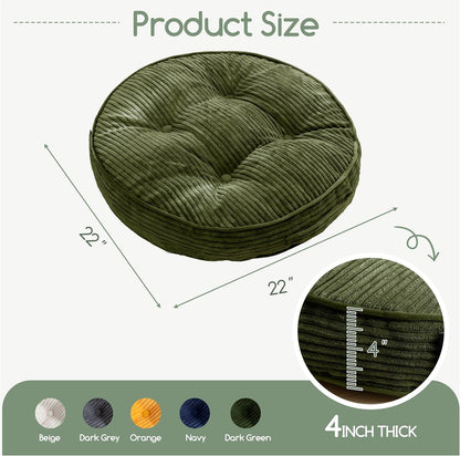 HIGOGOGO Floor Pillow Cushion for Adults, Meditation Cushion Pillow, Large Square Floor Sitting, Tufted Corduroy Cover, for Tatami Living Room or Yoga, 22x22 Inch, Dark Grey