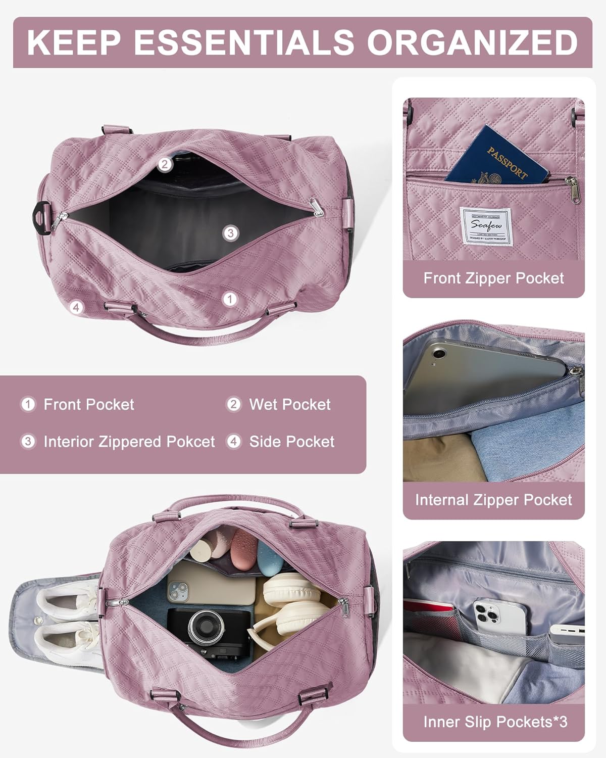 Gym Bag Womens Mens with Shoes Compartment and Wet Pocket Travel Duffel Bag for Women for Plane Sport Gym Tote Bags Swimming Yoga Waterproof Weekend Overnight Carry on Bag Hospital Holdalls - Colors C