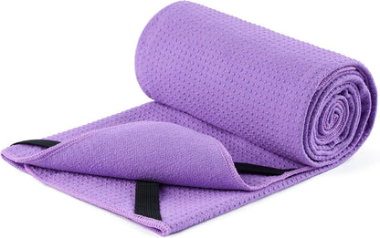 MICROFI Microfiber Hot Yoga Towel Mat, 24 x 72 inches, with Non-Slip Silicone Grip, Secure Fit Elastic Straps (Gray)