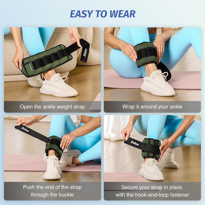 ZELUS 1 Pair Adjustable Ankle Weights, 2 4 6 8 10 lb Modularized Leg Weight Straps for Women Men, Weighted Ankle Weight Set with Removable Sandbags, 1-5 lb per Ankle Strap for Gym Yoga Jogging Walking