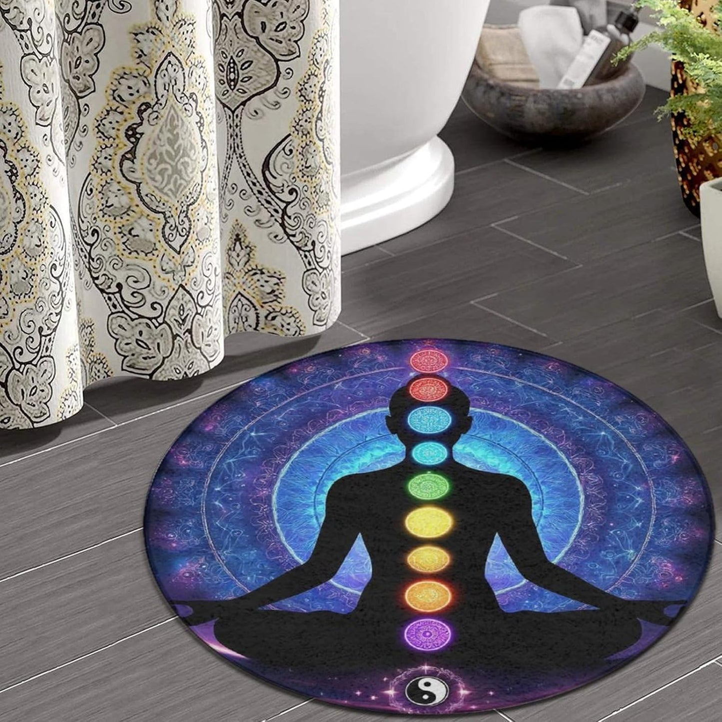 Soft Round Yoga Carpet, Large Home Decor Mat, Non-Slip Machine Washable Kitchen Office Circle Rug Compatible with Cool Norse Viking Vegvisir Runic Compass